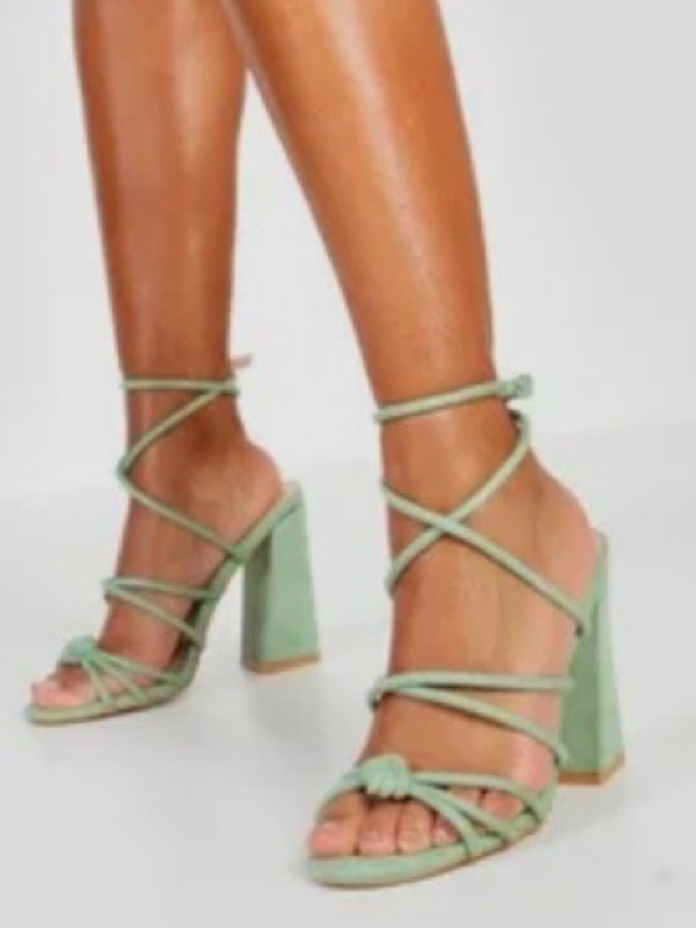 Boohoo Sage Green Lace-Up Block Heel Sandals